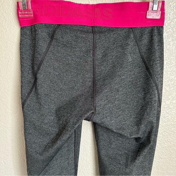 Adidas Sz XS Grey Leggings Hot Pink Band - Picture 3 of 9